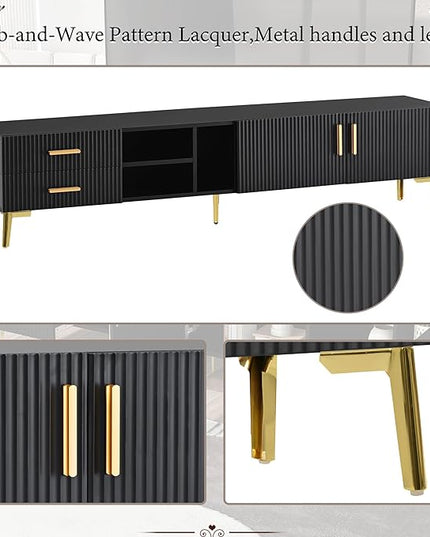 NicBex TV Stand for 75+ Inch TV Modern TV Media Console Table with 5 Champagne Legs and Versatile Storage,Entertainment Center with Storage for Living Room,Bedroom,70.9 Inch,Black - LeafyLoom