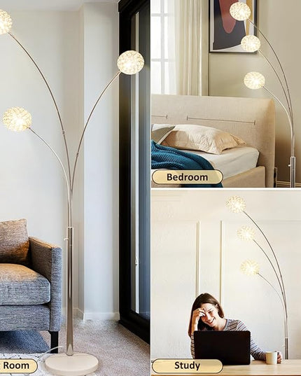 DLLT Floor Lamps for Living Room, 3-Light Chrome Arc Standing Lamp, 86.6" Modern Tall Tree Floor Lamp with Adjustable Arms, Multi-Head LED Floor Lamps for Bedroom, Study, Office, G9 Bulbs Included - LeafyLoom