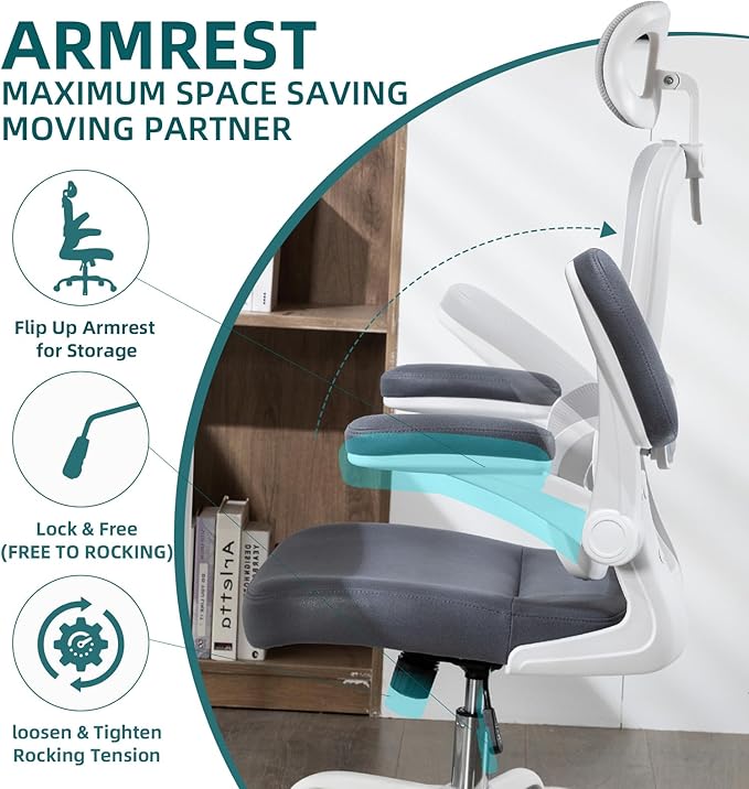 Home Office Chair High Back Computer Desk Chair Ergonomic Task Chair Executive Chair with Lumbar Support Recliner Chair with Adjustable Headrest,Flip-up Armrests (White/Gray with Meatl Base) - LeafyLoom