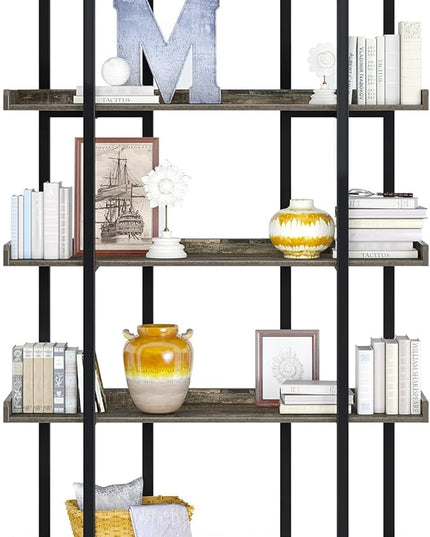 Rolanstar Book Shelf 5-Tier, 71.8’’H Tall Bookshelf for Home Office, Open Wood Display Shelves, Large Standing Bookcase with Metal for Living Room, Industrial Corner Bookshelf Grey - LeafyLoom