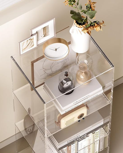 Acrylic Bookcase, 3 Tier Clear Floor Standing Bookshelf, 31.5 inch Tall Display Cube Storage Shelf Home Decor Furniture for Home, Office, Living Room, Bedroom - LeafyLoom