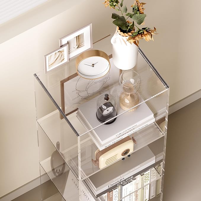 Acrylic Bookcase, 3 Tier Clear Floor Standing Bookshelf, 31.5 inch Tall Display Cube Storage Shelf Home Decor Furniture for Home, Office, Living Room, Bedroom - LeafyLoom