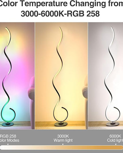 RGB Spiral Floor Lamp, Dimmable LED Floor Lamp with RGBW, Ultra Bright, Modern Standing Tall Lamp with Remote Reading Floor Lamp for Living Room Bedroom Office - LeafyLoom