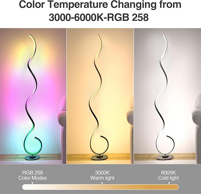 RGB Spiral Floor Lamp, Dimmable LED Floor Lamp with RGBW, Ultra Bright, Modern Standing Tall Lamp with Remote Reading Floor Lamp for Living Room Bedroom Office - LeafyLoom