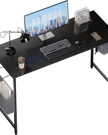 Pamray 47 Inch Computer Desk for Small Spaces with Storage Bag, Home Office Work Desk with Headphone Hook, Small Office Desk Study Writing Table - LeafyLoom