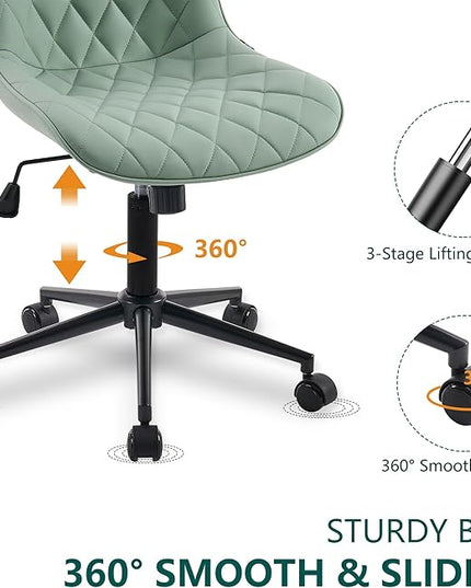 YOUNUOKE Office Chair Armless Leather Desk Chair with Wheels Thick Upholstery Computer Chair Small Cute Home Office Chair Swivel Rolling Task Chairs, Mint Green - LeafyLoom