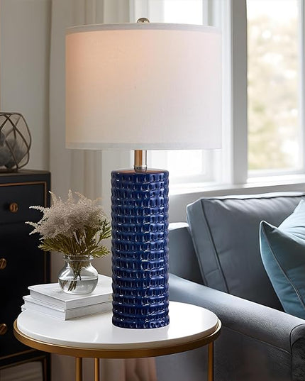 PORTRES 24.75" Modern Accent Ceramic Table Lamp Set of 2 for Bedroom Blue Desk Decor Bedside Lamps for Living Room Study Room Office Dorm Farmhouse Nightstand Lamp End Table Lamps - LeafyLoom