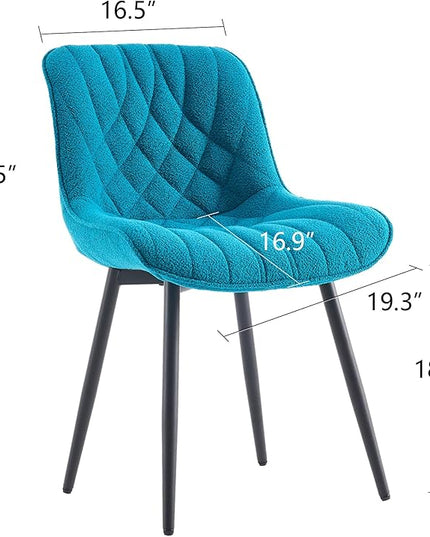 Velvet Dining Chairs Set of 2, Boucle Upholstered Dining Room Chairs with Curved Backrest for Kitchen Living Room Dining Room, Teal - LeafyLoom