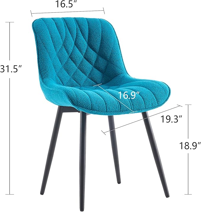 Velvet Dining Chairs Set of 2, Boucle Upholstered Dining Room Chairs with Curved Backrest for Kitchen Living Room Dining Room, Teal - LeafyLoom