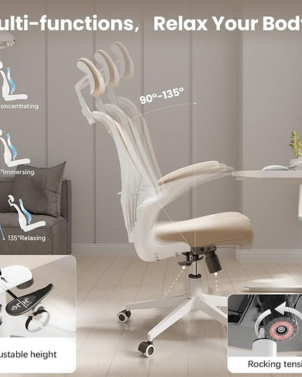 Ergonomic Office Chair - Comfy Desk Chairs with Wheels and Arms, 500LB Heavy Duty Mesh Computer Chairs with Comfortable Head Lumbar Back Support for Office, Bedroom, College Dorm and Study - LeafyLoom