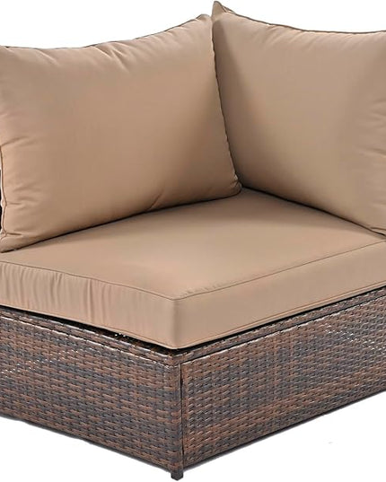 6-Piece Patio Round Sofa Set Rattan Daybed with Coffee Table and Cushions, Outdoor Furniture Conversation Sectional Seating Group for Garden, Poolside, Backyard, Brown - LeafyLoom