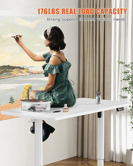 Electric Standing Desk Adjustable Height Stand Up Desk, 55" x 24" Sit Stand Desk, Low Noise Home Office Desk, Computer Desk with Splice Board, Child Lock & Memory Function, White - LeafyLoom