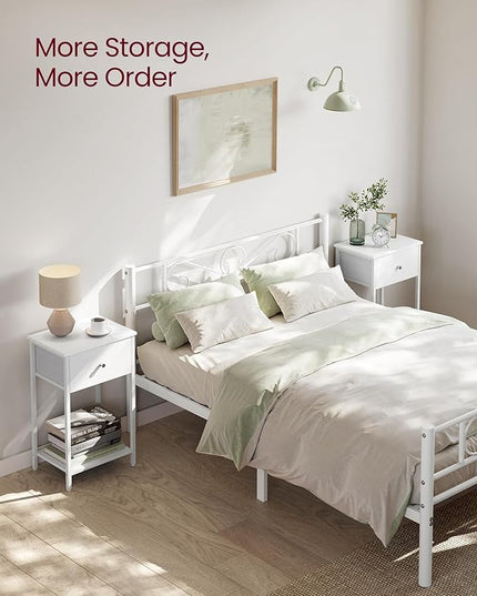 VASAGLE Nightstand, Side Table with Fabric Drawer, 24-Inch Tall End Table with Storage Shelf, Bedroom, White ULGS021W14 - LeafyLoom