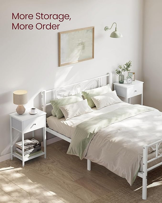 VASAGLE Nightstand, Side Table with Fabric Drawer, 24-Inch Tall End Table with Storage Shelf, Bedroom, White ULGS021W14 - LeafyLoom