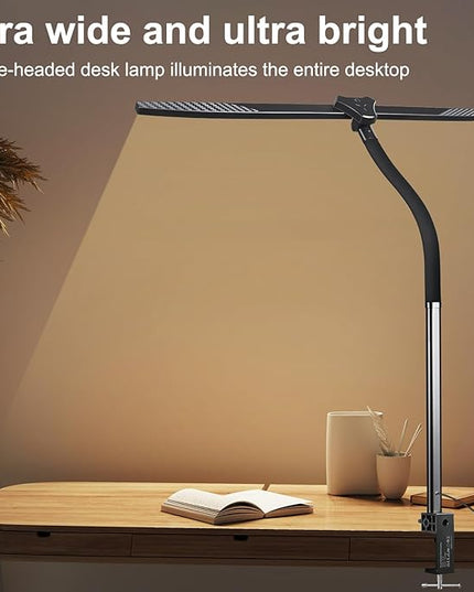 Led Desk Lamp for Office Home - Bright Double Head Desk Light with Clamp,Architect Task Lamp Gooseneck Smart Light: 24W 5 Color Flexible Adjustable Lighting Table Lamp for Study Drafting - LeafyLoom