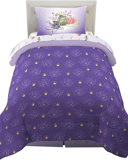 Disney Princess Tiana Kids Bedding Super Soft Microfiber Comforter And Sheet Set, 4 Piece Twin Size, "Official" Disney Product By Franco - LeafyLoom