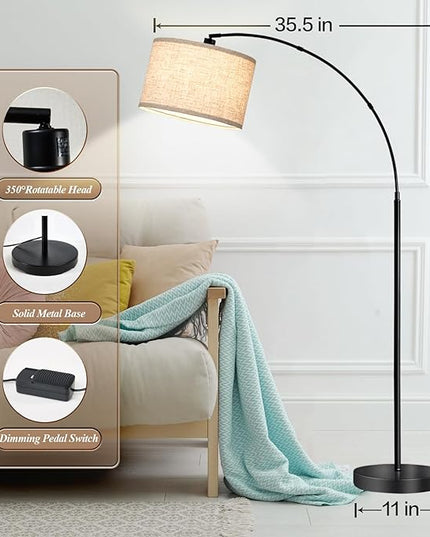 Luvkczc Arc Floor Lamps for Living Room, Tall Reading Lamps with Dimmable Switch, Modern Floor Lamp with Adjustable Hanging Shade for Bedroom, 8W LED Bulb Include - LeafyLoom