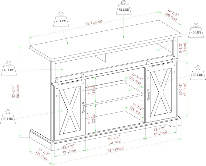 Walker Edison Clayton Farmhouse Sliding Double Barn Door TV Stand for TVs up to 58 Inches, 52 Inch, Solid White - LeafyLoom