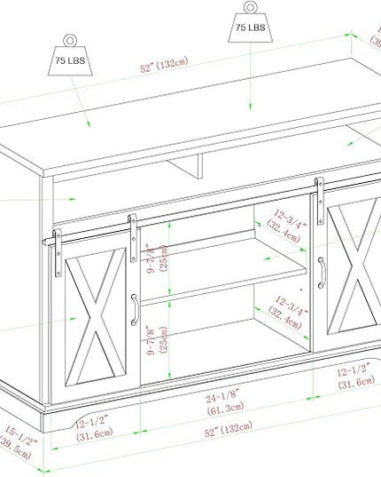 Walker Edison Clayton Farmhouse Sliding Double Barn Door TV Stand for TVs up to 58 Inches, 52 Inch, Rustic Oak - LeafyLoom