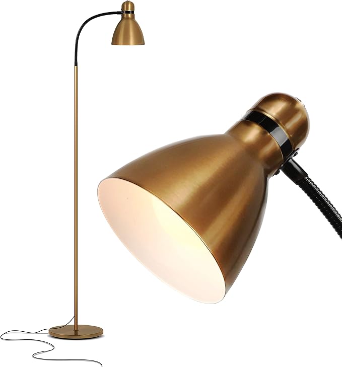 Brightech Avery Floor Lamp, Dimmable Standing Lamp With Sturdy Base, Floor Lamp for Over Chair Bedroom Reading, Modern LED Lamp for Living Rooms, Tall Lamp for Offices, Great Living Room Decor - Brass - LeafyLoom