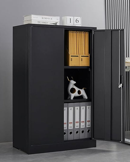 41.97" Metal Storage Doors and Adjustable Shelf,Folding Filing Cabinets w/Solid Steel Tube Locking Shaft,for Home Office,School,Garage,Black - LeafyLoom