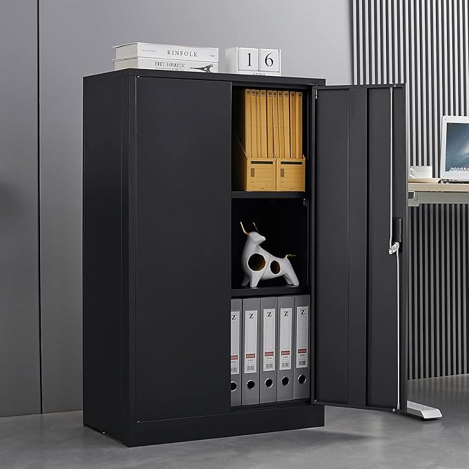 41.97" Metal Storage Doors and Adjustable Shelf,Folding Filing Cabinets w/Solid Steel Tube Locking Shaft,for Home Office,School,Garage,Black - LeafyLoom