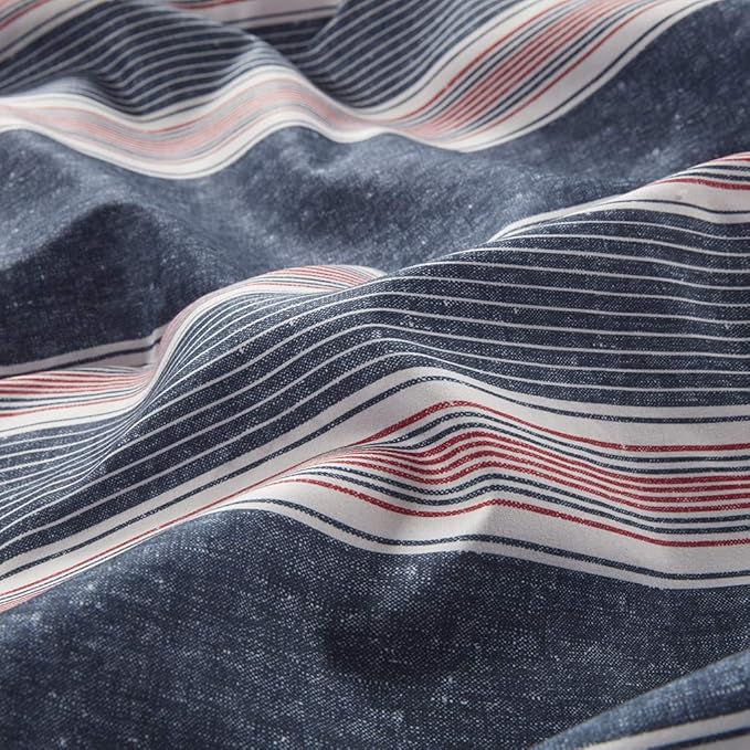 Comfort Spaces Bed in A Bag Comforter Set - College Dorm Room Essentials for Boys Men Bedding, Complete Dormitory Bedroom Pack And Sheet with 2 Side Pockets, King, Stripes Navy/Red - LeafyLoom