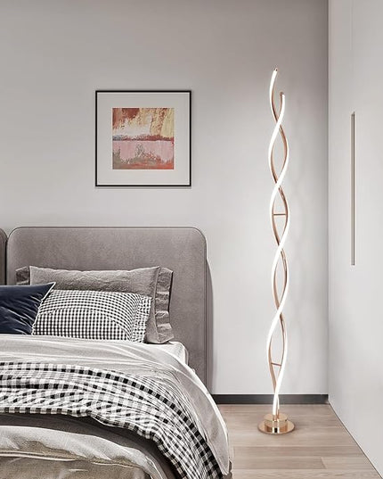 ADISUN 31W Modern Floor Lamp, LED Spiral Floor Lamp for Living Room, 3-Color Dimmable Standing Floor Lamp with Remote Control, 58" Tall Floor Lamp for Living Room Bedroom Office Dining Room (Gold) - LeafyLoom