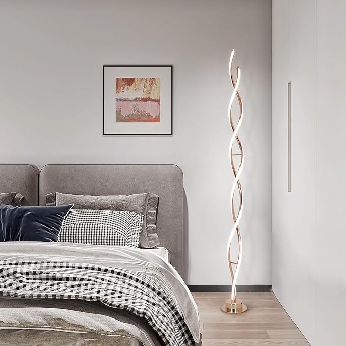 ADISUN 31W Modern Floor Lamp, LED Spiral Floor Lamp for Living Room, 3-Color Dimmable Standing Floor Lamp with Remote Control, 58" Tall Floor Lamp for Living Room Bedroom Office Dining Room (Gold) - LeafyLoom