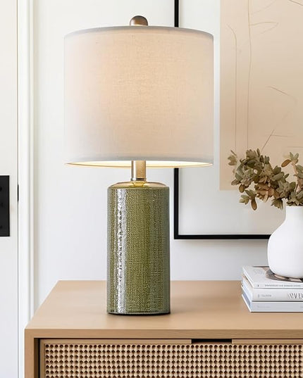 20.25" Small Table Lamps Set of 2 Modern Ceramic Lamps for Living Room Farmhouse Bedside Lamps Boho Lamps for Night Stands Green Bedroom Lamps Side Table Lamps End Table Lamps - LeafyLoom