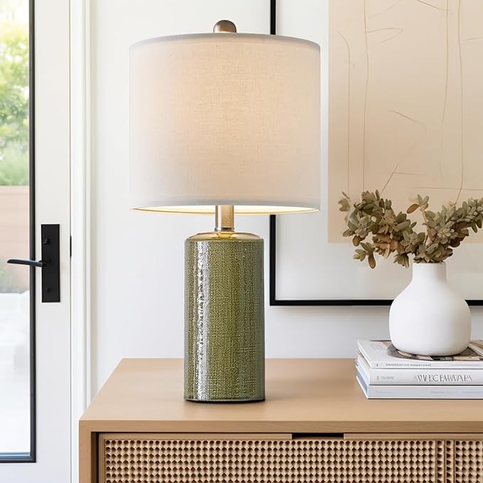 20.25" Small Table Lamps Set of 2 Modern Ceramic Lamps for Living Room Farmhouse Bedside Lamps Boho Lamps for Night Stands Green Bedroom Lamps Side Table Lamps End Table Lamps - LeafyLoom