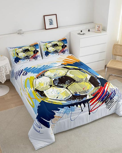 Erosebridal Graffiti Soccer Comforter Set King Size Football Quilt Set Sports Soccer Bedding Set for Kids Boys Girls Teen Soft Lightweight Duvet Insert for All Season,2 Pillow Cases Colorful - LeafyLoom
