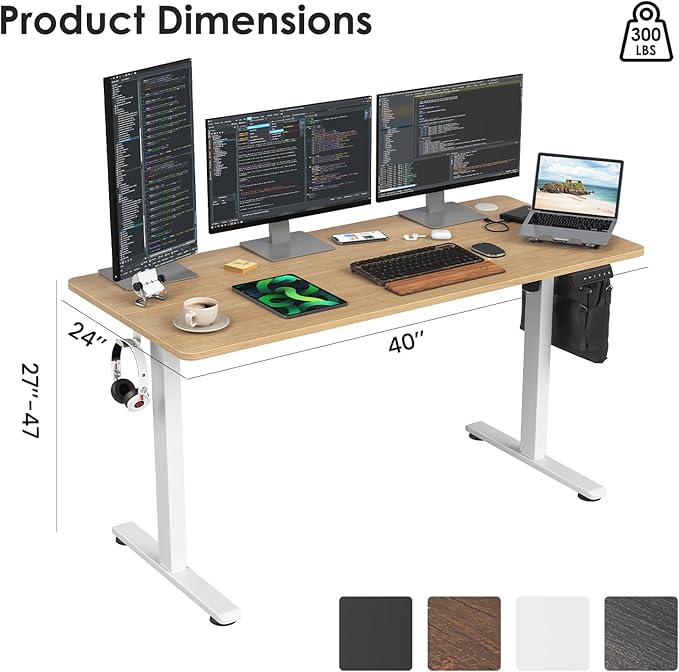 STARY Electric Memory Preset 55 x 24 Inches Adjustable Height Computer Workstation Sit Stand Home Office Desk with Splice Board, 5524, Castin Oak Desktop/White Frame - LeafyLoom