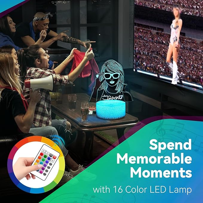 Taylor Cool Night Light：Gift 3D Night Light 16 Colors Changing LED Lamp Decoration for Girls Singer Albums Inspired Merchandise Gift Table Lamp for Party Birthday Festival Gifts - LeafyLoom