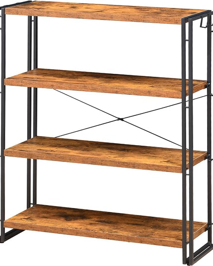 HCHQHS Bookshelf, 4-Tier Industrial Bookcase, Rustic Open Book Shelf, Freestanding Tall Bookshelves with Metal Frame - LeafyLoom