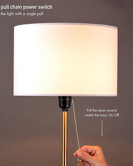 O’Bright Ted - Drum Shade Standing Lamp, Pull Chain Switch, E26 Socket, Modern Minimalist Design, Simple Floor Lamp for Living Room, Bedroom, Office, Antique Brass - LeafyLoom