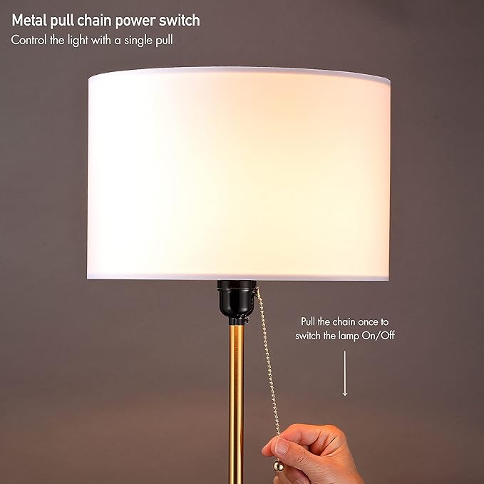 O’Bright Ted - Drum Shade Standing Lamp, Pull Chain Switch, E26 Socket, Modern Minimalist Design, Simple Floor Lamp for Living Room, Bedroom, Office, Antique Brass - LeafyLoom