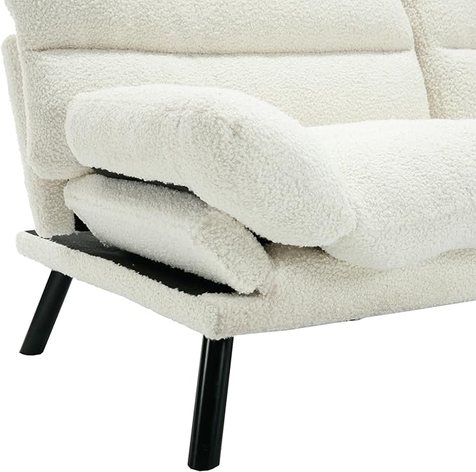 70.08" Modern Upholstered 2 Seaters Soft with Metal Feet,Accent Deep Seat Loveseat Double Sofas Couch w/Convertible Bed,for Dorm,Apartment,Studio,Office,White Teddy - LeafyLoom