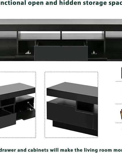 NicBex TV Stand for 75 Inch TV LED Gaming Entertainment Center Media Storage Console Table with 4 Open Shelves and 16-Color RGB LED Color Changing Light for Living Room,Bedroom,67 Inch,Black - LeafyLoom