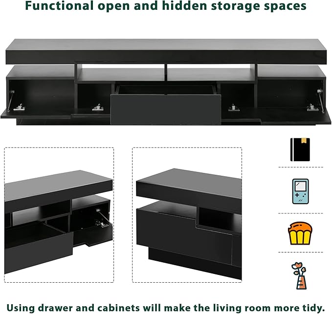 NicBex TV Stand for 75 Inch TV LED Gaming Entertainment Center Media Storage Console Table with 4 Open Shelves and 16-Color RGB LED Color Changing Light for Living Room,Bedroom,67 Inch,Black - LeafyLoom