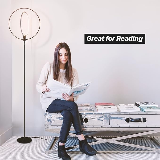 Brightech Eclipse Dimmable LED Floor Lamp, Modern Torchiere Floor Lamp for Living Rooms & Offices – Super Bright Tall Lamp with Dimmable Options for Reading, Standing Lamp Living Room Décor - Black - LeafyLoom