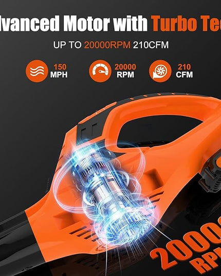 Leaf Blower Cordless,21V Handheld Electric Leaf Blower with 4.0Ah Battery and Charger, 2 Speed Mode, Lightweight Battery Powered Leaf Blower for Lawn Care, Patio, Yard, Sidewalk (Orange) - LeafyLoom