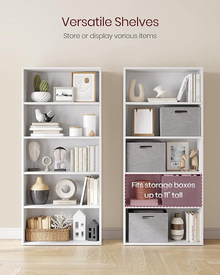 VASAGLE Bookshelf, 23.6 Inches Wide, 5-Tier Open Bookcase with Adjustable Storage Shelves, Floor Standing Unit, Cloud White ULBC165T14 - LeafyLoom
