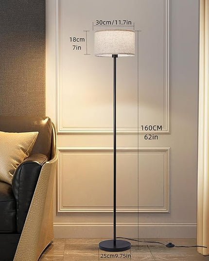 Modern Simple Floor Lamp Design with White Shade, Foot Pedal Switch, Minimalism floor Lamp for Living Room Bedroom Office Dining Room Kitchen, Black Pole Lamp (with Bulb) - LeafyLoom