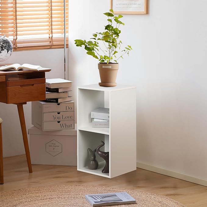 PACHIRA E-Commerce Wooden Storage Cubes Bookcase, Unit Shelf, Closet Cabinet, Organizer Rack in Living Room, Bedroom, Study, 2 Cube, White - LeafyLoom