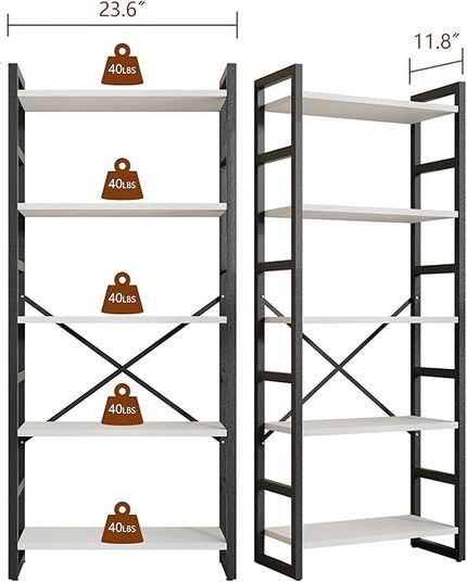 Shintenchi 5 Tiers Bookshelf, Classically Tall Bookcase Shelf,Industrial Book Rack,Modern Book Holder in Bedroom/Living Room/Office, Storage Rack Shelves for Books/Movies,11.8" Dx23.6 Wx62.2 H,White - LeafyLoom