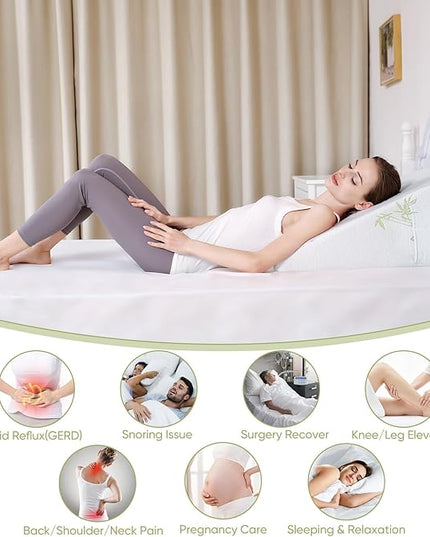 Wedge Pillow for Sleeping After Surgery 7.5" Bed Wedge Pillow with Memory Foam Top, Help with Acid Reflux Heartburn Snore Back Leg Knee Pain, Soft Comfortable, Breathable Durable, Bamboo Cooling Cover - LeafyLoom