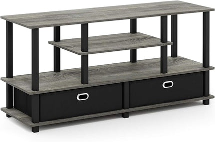 Furinno JAYA Large Stand for up to 55-Inch TV, French Oak, 47. 63(W) x 15. 55(H) x 22. 79(D) Inches., Grey/Black - LeafyLoom