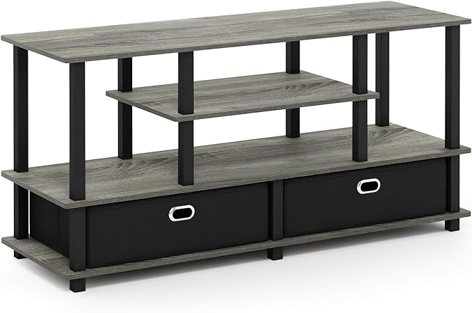 Furinno JAYA Large Stand for up to 55-Inch TV, French Oak, 47. 63(W) x 15. 55(H) x 22. 79(D) Inches., Grey/Black - LeafyLoom