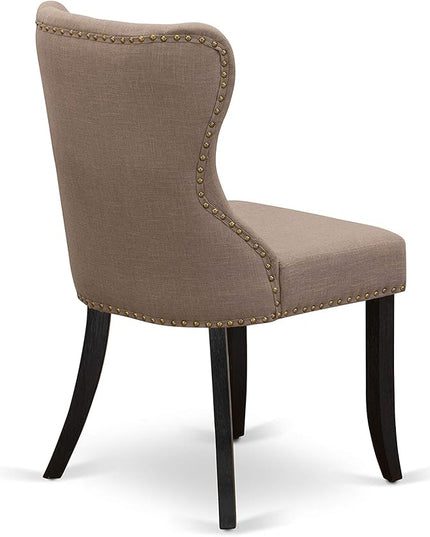 East West Furniture AMSI3-ABK-48 Antique 3 Piece Modern Set Contains a Round Kitchen Table with Pedestal and 2 Coffee Linen Fabric Parsons Dining Chairs, 36x36 Inch - LeafyLoom